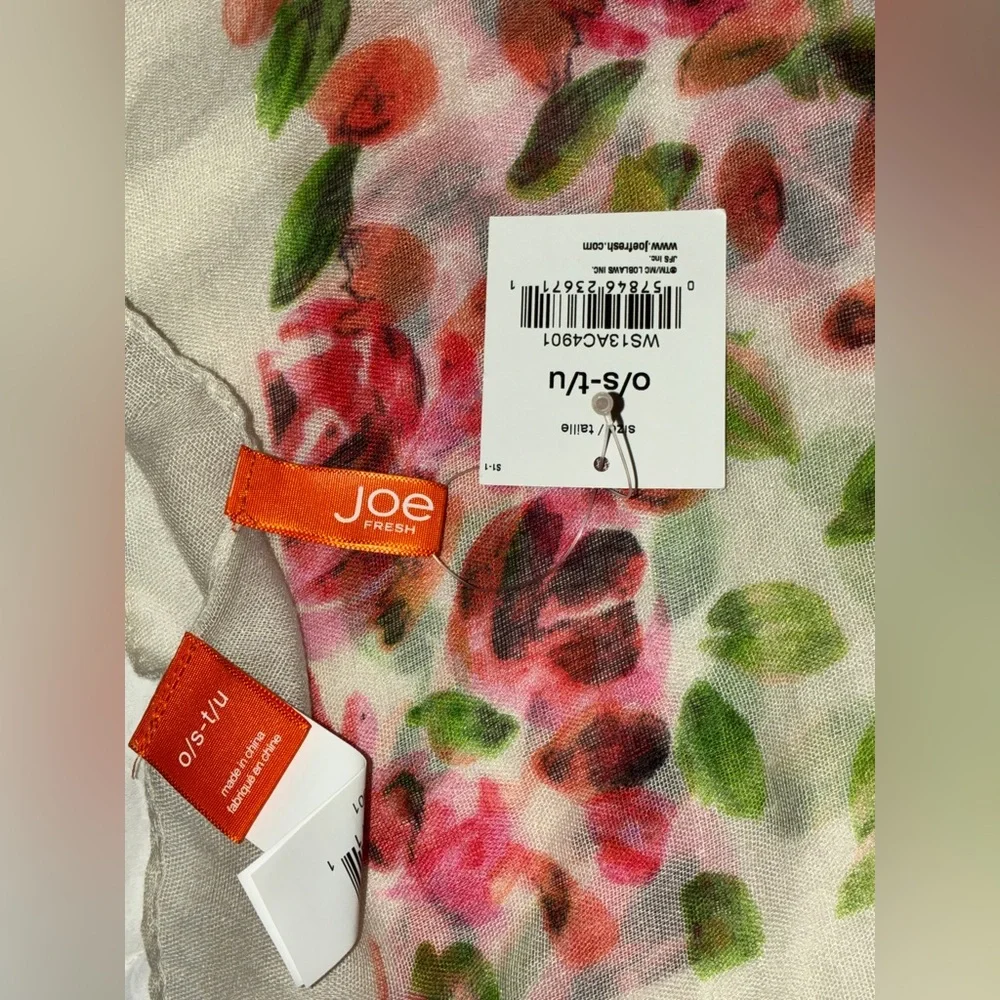 Joe Fresh Floral Scarf with Pink and Green Accents‎